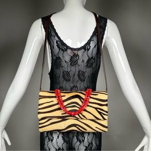 90’s Darby Scott Zebra Print Crossbody Clutch Bag Calf Hair Leather Yellow Black